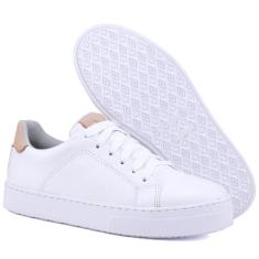 Tênis Casual Mr. Gutt De Couro Liso Branco, Branco, Bege, Mulher, 35