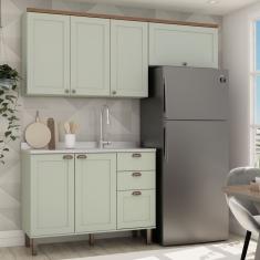 Cozinha Compacta Com Tampo 6 Portas 3 Gavetas Iluminata Genialflex Verde Mint