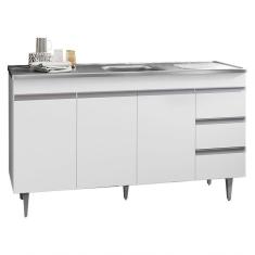 Balcão Gabinete Com Pia Inox 150cm 3 Portas 3 Gavetas Andréia Branco