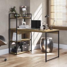 Mesa Industrial Estante 136 cm Kappesberg Escritório Quarto Base Metal MDP Marrom Madeira Preto