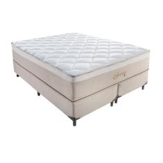 Cama Box King Aquarius com Colchão King Molas Ensacadas Bege e Branca