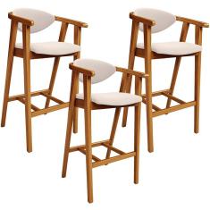 Kit 03 Banquetas Alta Para Cozinha Bancada Bar Sala de Jantar Fixa Cecília L02 Suede Bege - Lyam
