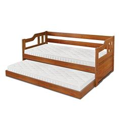Sofa cama solteiro madeira maciça com cama auxiliar Atraente castanho
