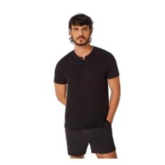 Camiseta Básica Masculina Manga Curta Com Botões - Preto G