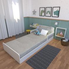 Cama Infantil Montessoriana Solteiro New Cori Yescasa Branco/Cinza Cristal