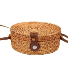 Bolsa De Bambu Redonda Feminina Com Alça Fixa Forrada Verão - Shopmix