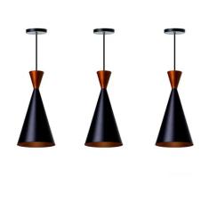Kit 3 Lustre Pendente Canadá Preto Topo Cobre Mesa Jantar - Ideallume