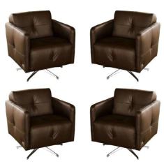Kit 4 Poltronas Giratória para Sala de Estar Astana Couro Capucino G40
