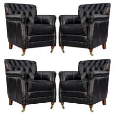Kit 04 Poltronas Decorativas Sala de Estar Níger Pés Príncipe Couro Pr