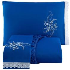 Jogo De Cama Lençol Queen Bordado Advance 3 Peças Azul 100% Poliéster