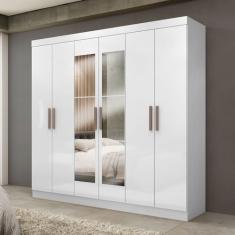 Guarda-Roupa Paris 6 Portas 2 Gavetas com Espelho Branco - Maxel