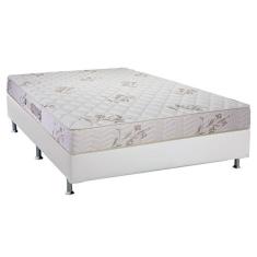 Cama Box Casal: Colchão Espuma D45 Luckspuma Gran Luck Floral Pró Saúde + Base White(138X188)