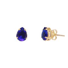 Brinco Delicado Pedra Gota Pequeno Azul Folheado A Ouro 18K