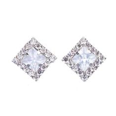 Brinco Pequeno Quadrado Strass Folheado A Metalico