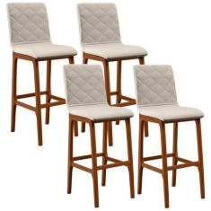 Kit 04 Banquetas Altas Para Cozinha Sala de Jantar Fixa Zoe L02 Linho 