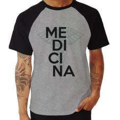 Camiseta Raglan Medicina Estudante - Foca na Moda, Cinza, Preto, GGG