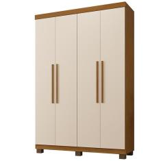 Guarda Roupa Solteiro Milão 4 Portas de Bater 3 Gavetas MDP Cinamomo-Off White