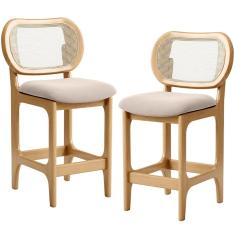 Kit 2 Banquetas Baixa Bar Cozinha Sala De Jantar Betta L02 Tela Suede Bege - Lyam Decor