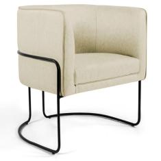 Poltrona Decorativa Fixa Base de Aço Preto Betina D02 Linho Bege C-129