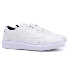 Tênis Sneaker Masculino Couro West Bulls Cadarço Moda Casual, Branco, 
