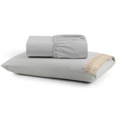 Jogo Cama Lençol Haia Solteiro Percal 200 Fios 100% Algodão Guipir Bordado Inglês 2 Peças - Cinza