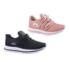 Kit 2 Pares Tênis De Caminhada Corrida Runway Soft Feminino, 35, Preto