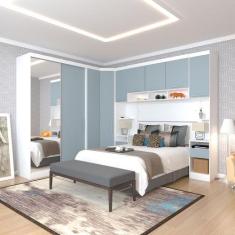 Quarto de Canto Casal com Guarda Roupas com Espelho e Mesas de Cabecei