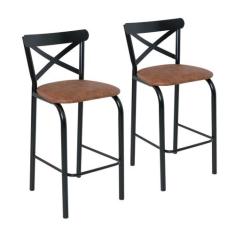 Conjunto de 2 banquetas cozinha jantar ciplafe paris tubo preto fosco 