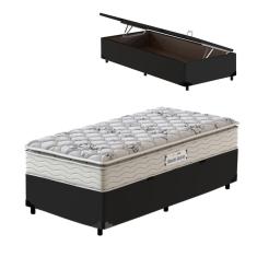 Cama Box Baú Solteiro Preta + Colchão de Espuma D33 Probel GuardaCostas ProEvidence Plus 88x188x70cm