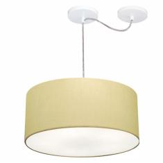 Lustre Pendente Cilíndrico Com Desvio De Centro Vivare Md-4147 Cúpula Em Tecido 50x25cm - Bivolt Algodão-crú 127/220v