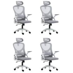 Kit 4 Cadeiras para Escritório Presidente Office Columbus com Tela Mesh Branco/Cinza