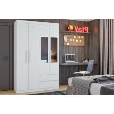 Guarda Roupa Solteiro 4 Portas e 2 Gavetas c/ Espelho Zeus Branco - Lo