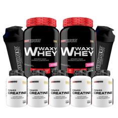 Kit 2x Waxy Whey 900g + 5x Power creatina 100g + 2x Coqueteleira - Bodybuilders-Unissex