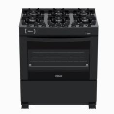 Fogao 6 Bocas Venax Delplus Vitreo Bl Preto Fosco Gas Glp