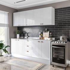 Cozinha Pérola com Rodapé 4 Peças Aéreos com 5 Portas, Balcão 2 Gaveta