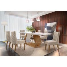 Sala de Jantar Lara 180 Tampo MDF Vidro com 6 Cadeiras Safira - Rufato