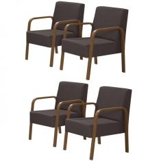 Kit 4 Poltronas Decorativas 1 Lugar Jade Braço Madeira D Salla Suede
