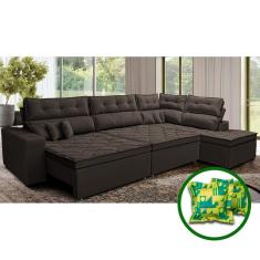 Sofá De Canto Retrátil E Reclinável Direito 3,40x2,36m Molas Cama Inbox Espanha Velusoft Café