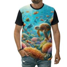 Camiseta Tartarugas No Fundo Do Mar Oceano Algas Marinhas - Darkwood, 