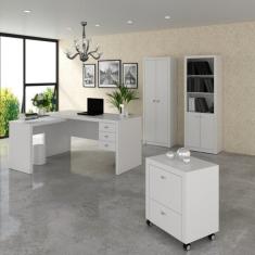 Kit 4 Peças Com Escrivaninha Em L, Gaveteiro, Armário Multius