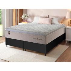 Conjunto Cama Box Preto c/ Molas Ensacadas Roma Bege King 193x203x71