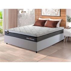 Conjunto Cama Box c/ Molas Ensacadas Benton Cinza Casal 138x188x71