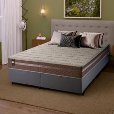 Conjunto Cama Box Cinza c/ Molas Ensacadas Georgia Bege Queen 158x198x60