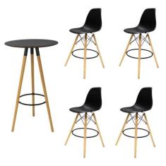 Conjunto Mesa Alta Redonda Bistro Com 4 Banquetas Altas Charles Eames 