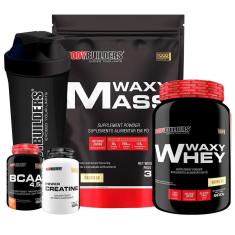 KIT Hipercalórico Waxy Mass 3kg + Waxy Whey 900g +  Creatina + BCAA + Coqueteleira - Bodybuilders-Unissex