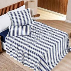 Jogo Cama Lençol Estilo King 100% Algodão 4 Peças - Marinho