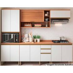 Cozinha Modulada Completa Thela Macadâmia 5 Peças (2Aéreos+2Balcões+1Paneleiro) CZC24 Freijo/Branco - Telasul