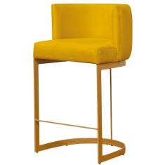 Banqueta Estofada Emily Base Gold Veludo Amarelo - Montanaris Decor