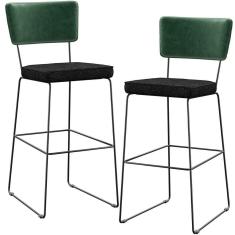 Kit 02 Banquetas Altas Facto Verde Musgo Linho Chumbo