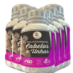 Polivitamínico Cabelos E Unhas 500Mg 60 Cáps Kit Com 6 Potes - Flora V